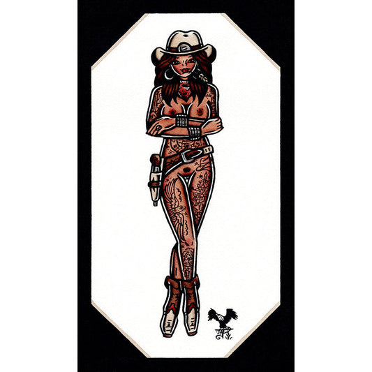 Holster Western Cowgirl Pinup watercolor painting.