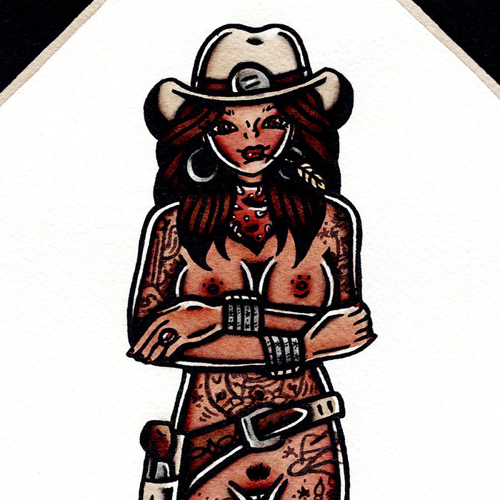 Holster Western Cowgirl Pinup watercolor painting.