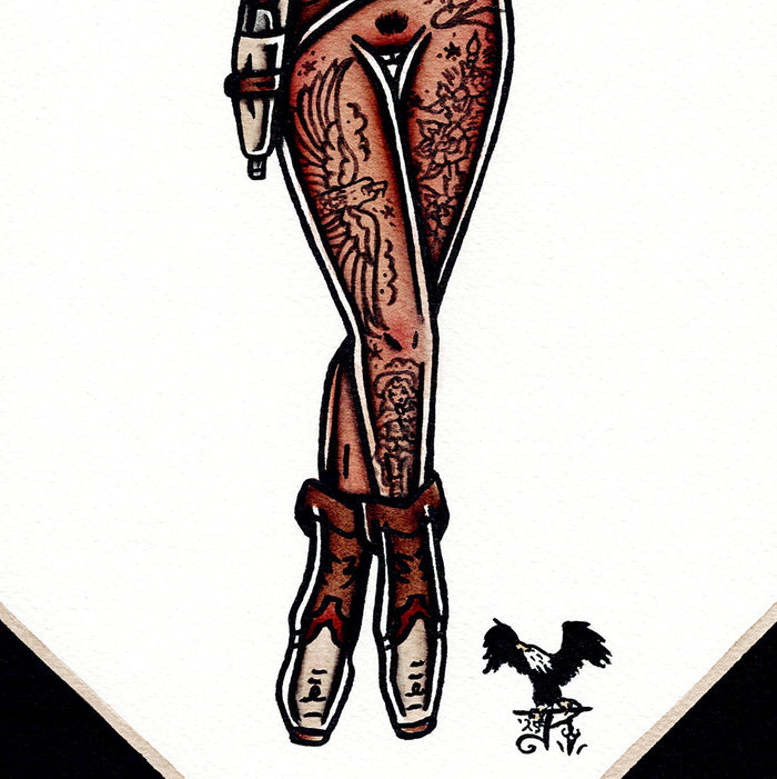Holster Western Cowgirl Pinup watercolor painting.