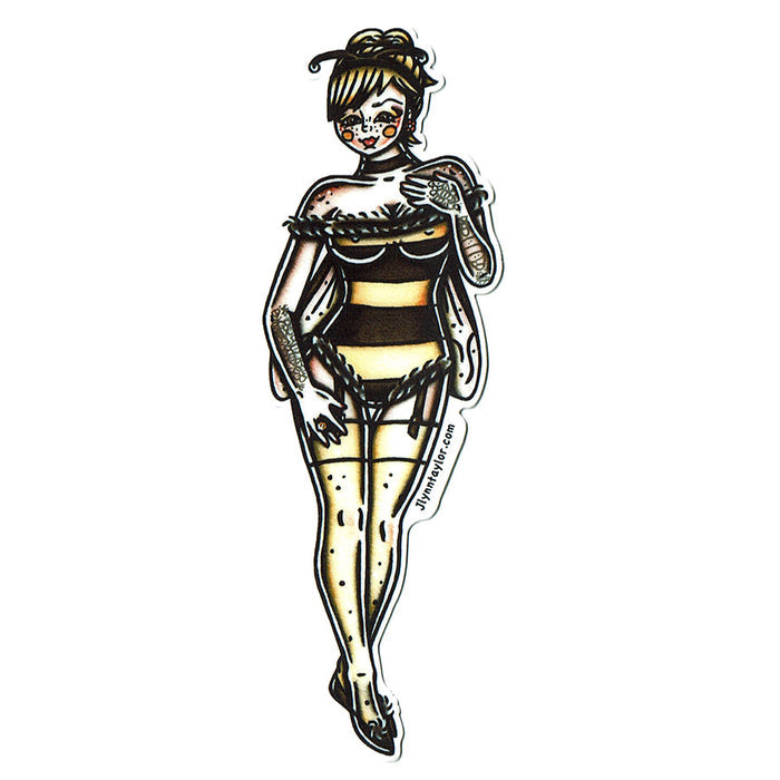 American traditional tattoo flash Honey Bee Pinup watercolor sticker.