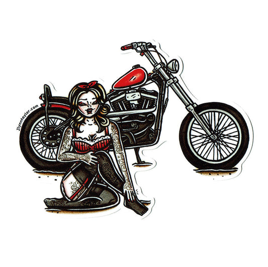 American traditional tattoo flash Harley Davidson Iron 883 Sportster Chopper Pinup watercolor sticker.