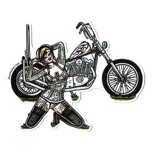 American traditional tattoo flash Ironhead Sportster Chopper Pinup watercolor sticker.
