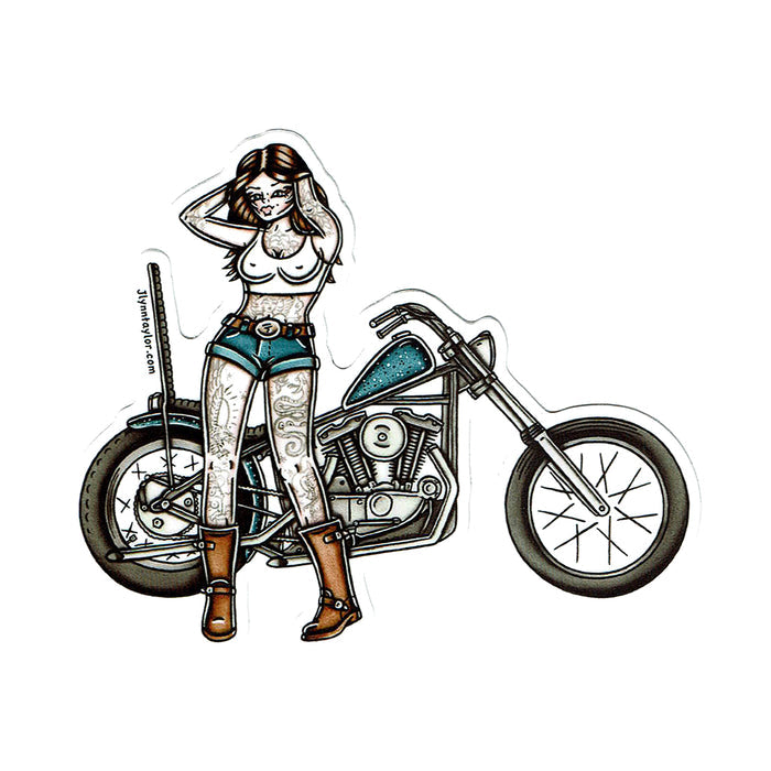 American traditional tattoo flash Ironhead Chopper Pinup watercolor sticker.