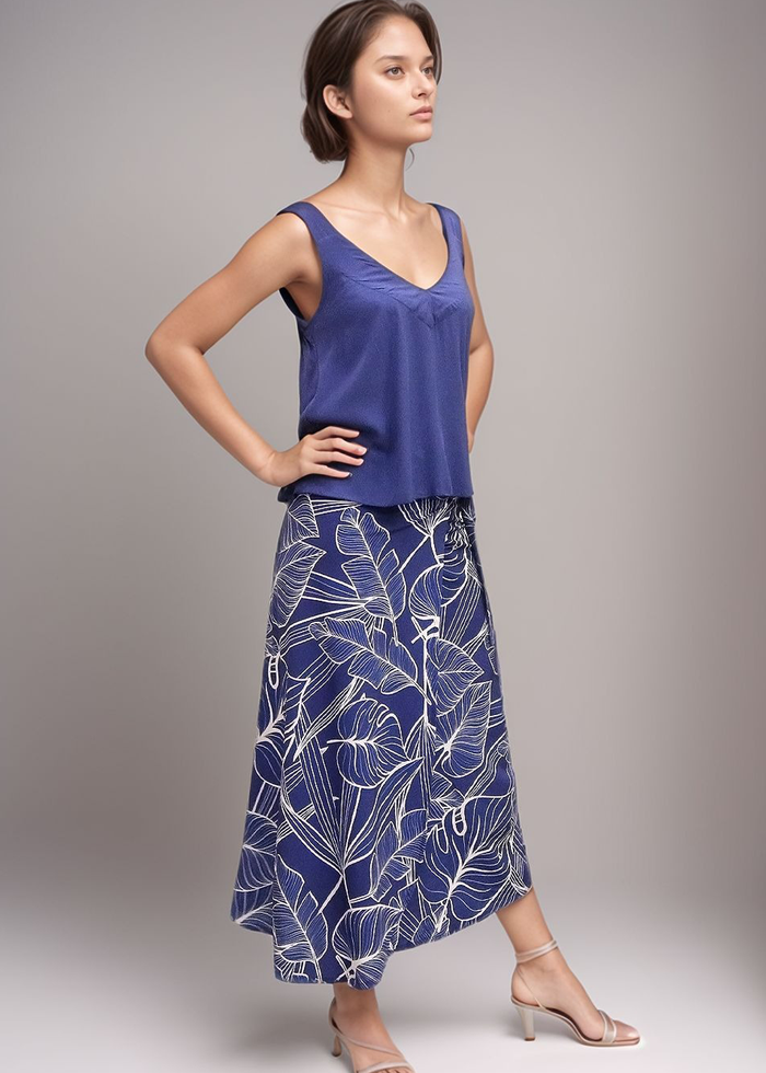 Island Wrap Skirt - Blue Palm - Side View