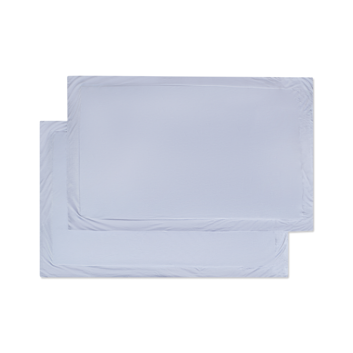 two blue shams flat lay top down