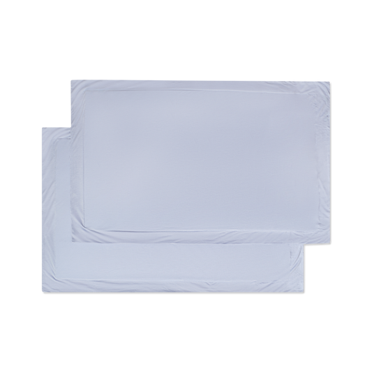 two blue shams flat lay top down