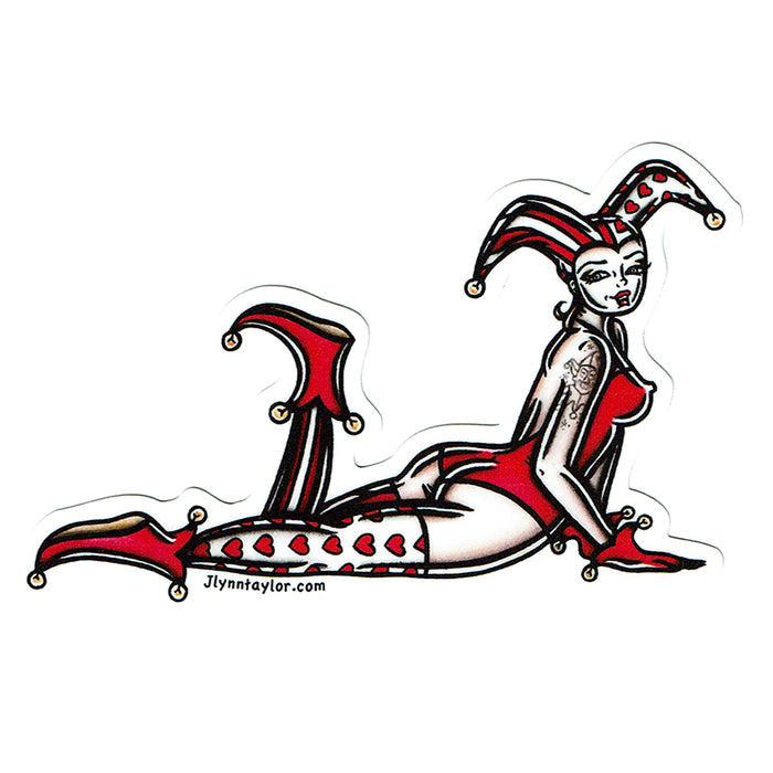 American traditional tattoo flash illustration Harlequin Jester Pinup watercolor sticker.