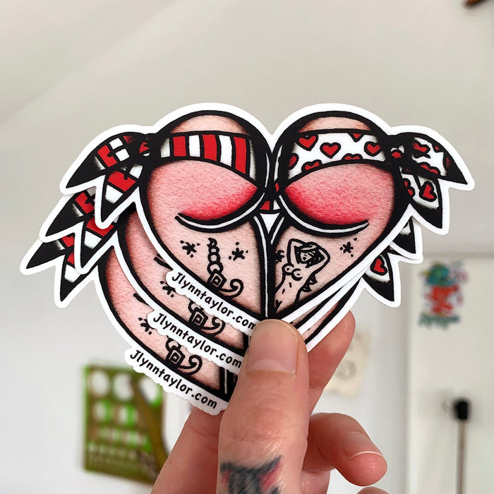 American traditional tattoo flash Jester Scrunch Butt Heart watercolor Stickers.