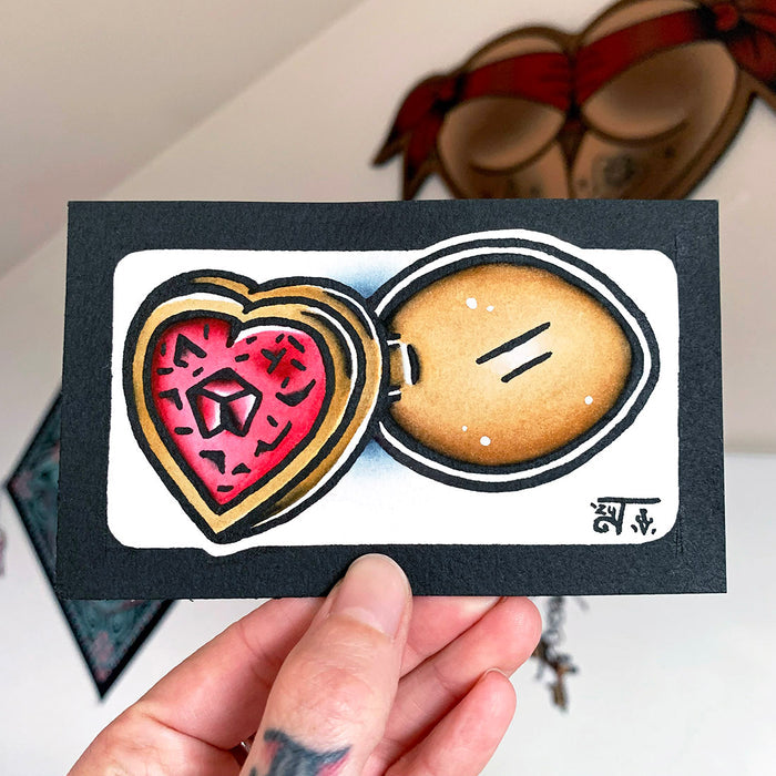 American traditional tattoo flash illustration Gold Jewel Heart Butt Plug watercolor painting.