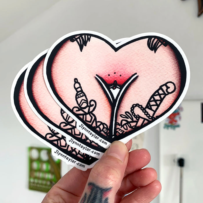 American traditional tattoo flash Jlynntaylor naughty front Heart watercolor sticker.
