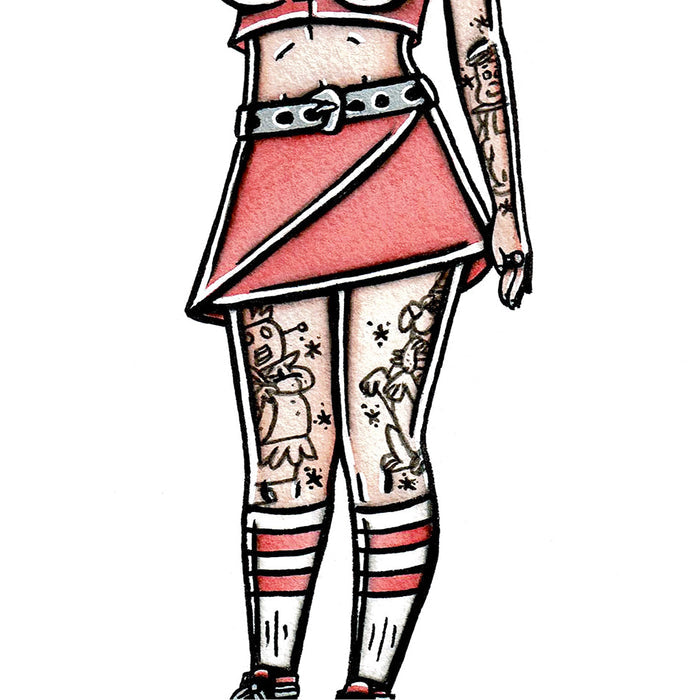 American traditional tattoo flash Judy Jetson Pinup watercolor painting.