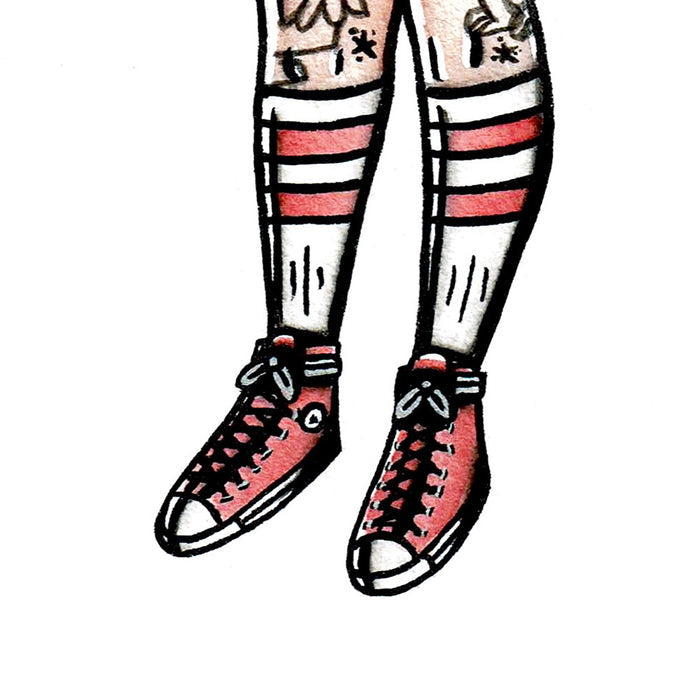 American traditional tattoo flash Judy Jetson Pinup watercolor painting.