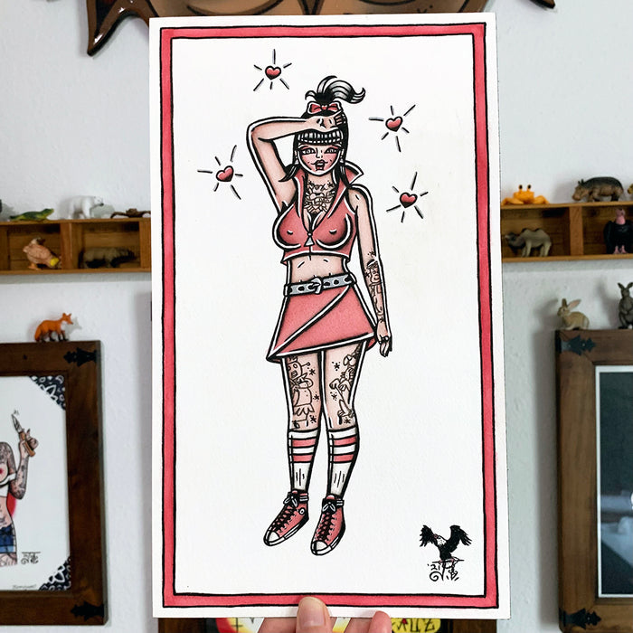 American traditional tattoo flash Judy Jetson Pinup watercolor painting.