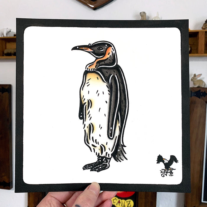 American traditional tattoo flash wildlife illustration King Penguin painting.