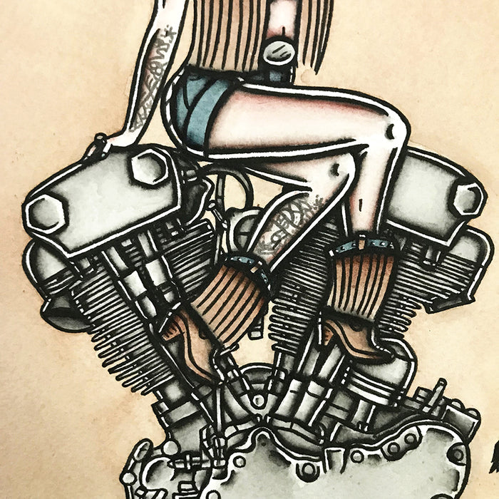 Knucklehead Engine Pinup Print