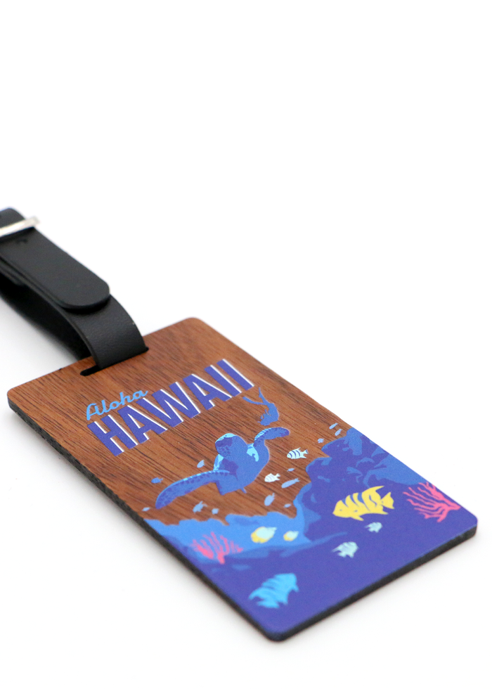 Koa Wood Luggage Tag - Aloha Hawaii - Close-Up
