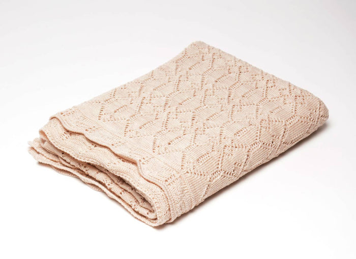 NZ Merino wool lacey baby blanket ivory beige