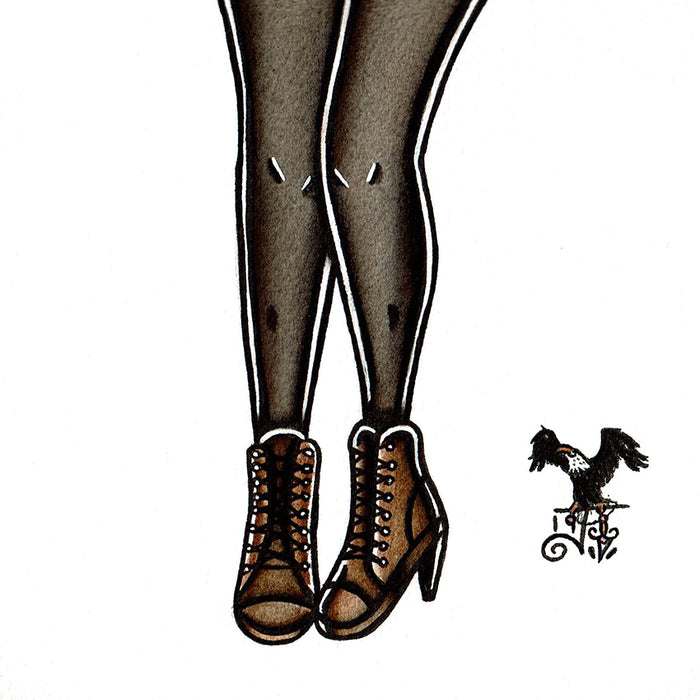 American Traditional tattoo flash Lady Beetlejuice Pinup watercolor painting.