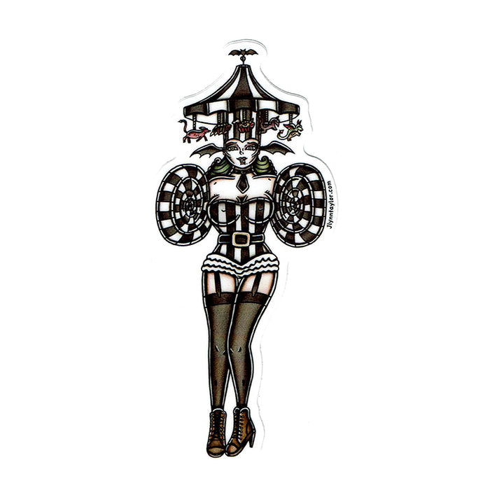 American traditional tattoo flash Lady Beetlejuice Pinup watercolor sticker.