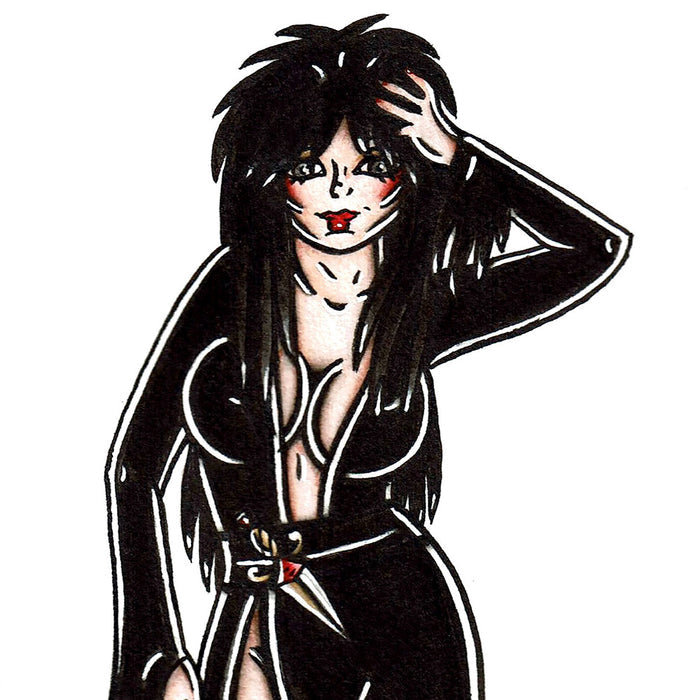 American Traditional Elvira Pinup painting.