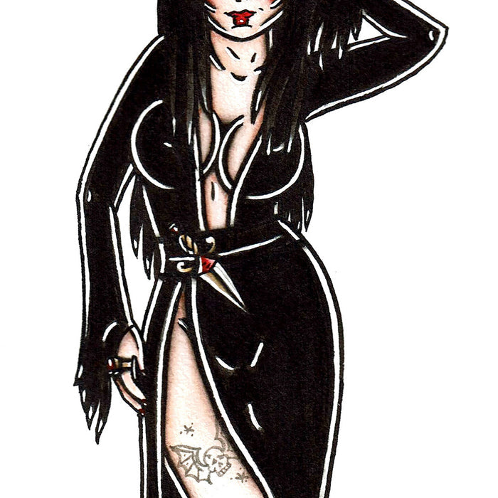 American Traditional Elvira Pinup painting.