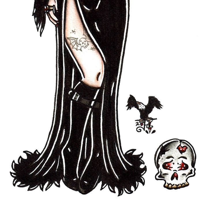 American Traditional Elvira Pinup painting.
