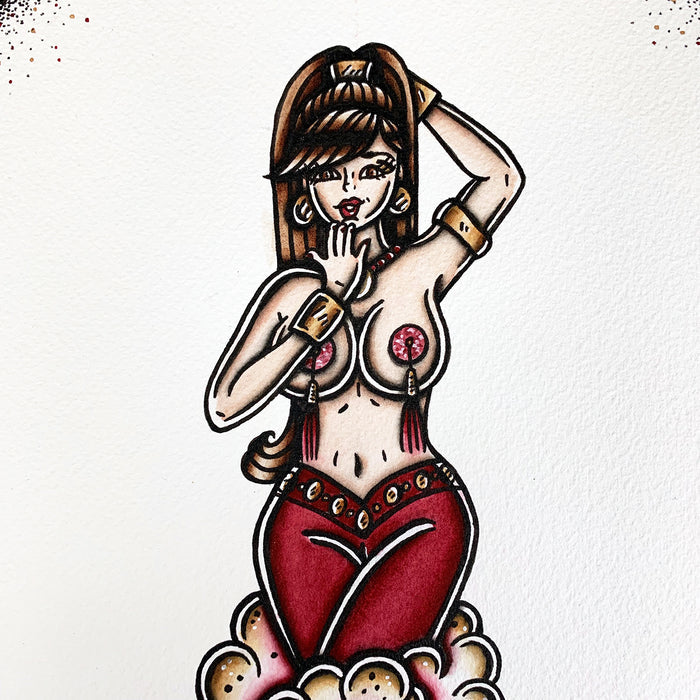 American traditional tattoo flash burlesque genie pinup print.