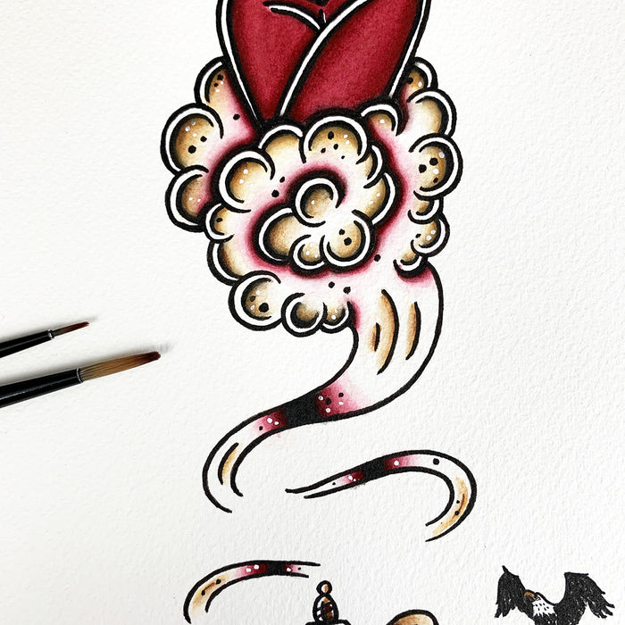 American traditional tattoo flash burlesque genie pinup print.