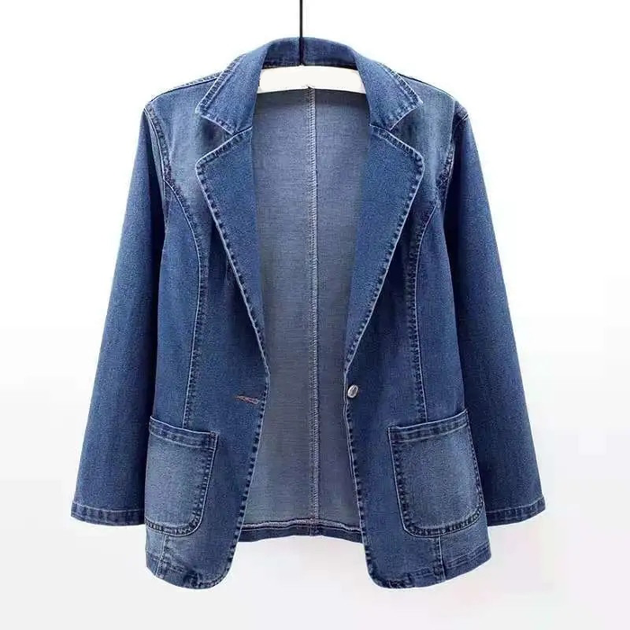 L'ATERIBÉLLE CLASSIC WAISTED DENIM BLAZER