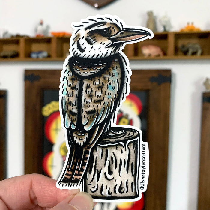 American traditional tattoo flash Laughing Kookaburra watercolor sticker.
