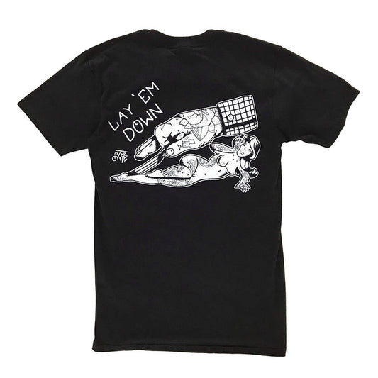 Tattoo style pinstriping hand and pinup tee shirt.