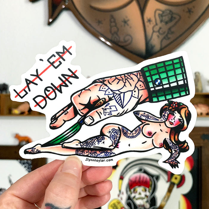 American traditional tattoo flash Pinstriping Pinup watercolor sticker.