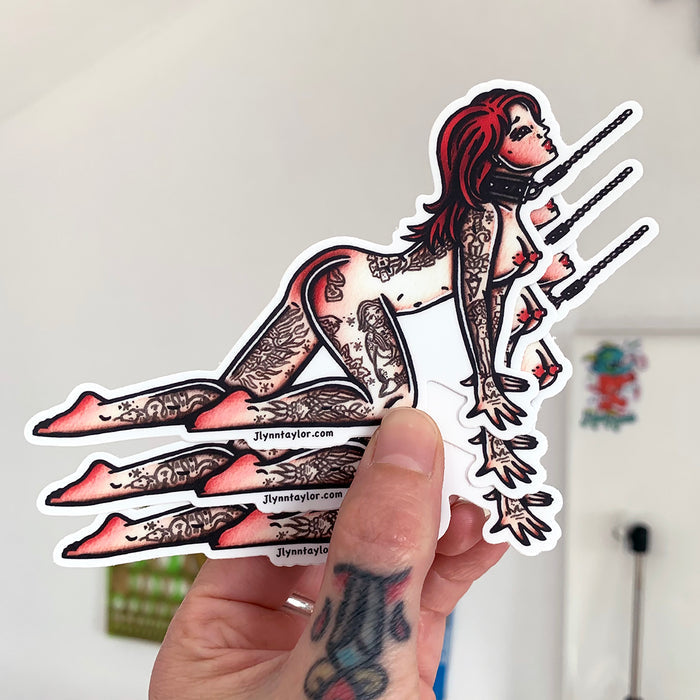 American traditional tattoo Leash Bondage Pinup  watercolor Sticker.