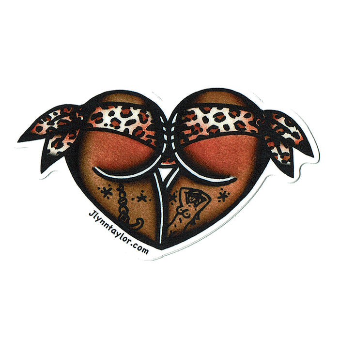 American traditional tattoo flash Leopard Print Scrunch Butt Booty Heart watercolor sticker.