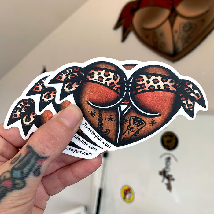 American traditional tattoo flash Leopard Print Scrunch Butt Booty Heart watercolor sticker.