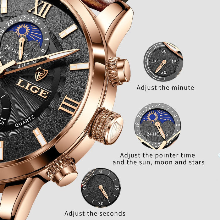 Lige Luxe Leather Watch