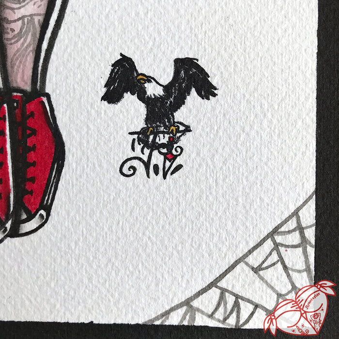 American Traditional tattoo flash Rockabilly Pinup watercolor painting.
