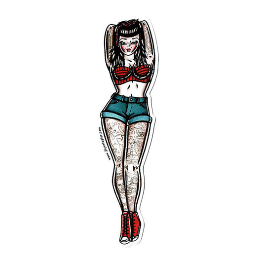 American traditional tattoo flash Rockabilly Pinup watercolor sticker.