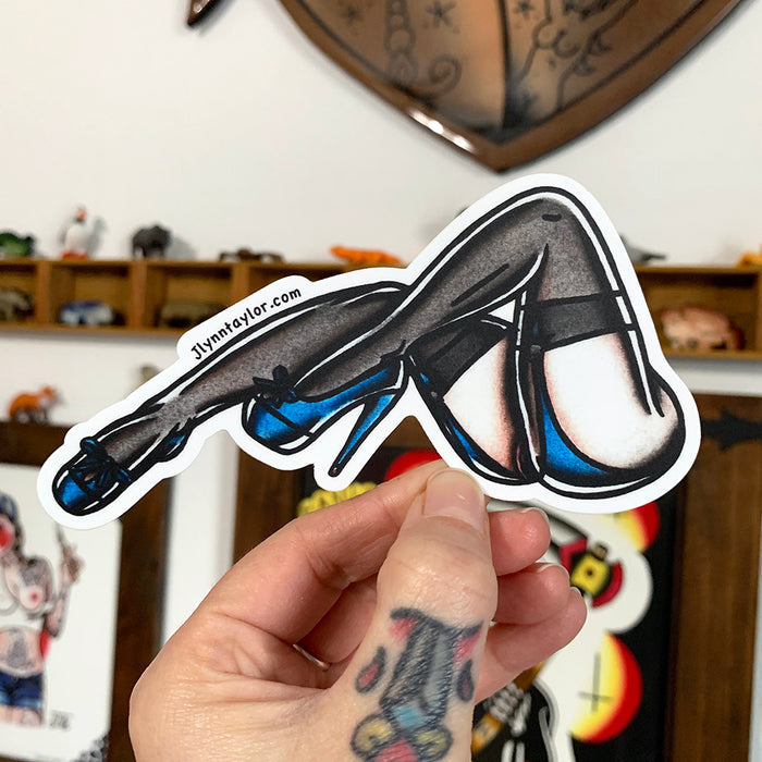 American traditional tattoo flash lingerie legs pinup watercolor sticker.