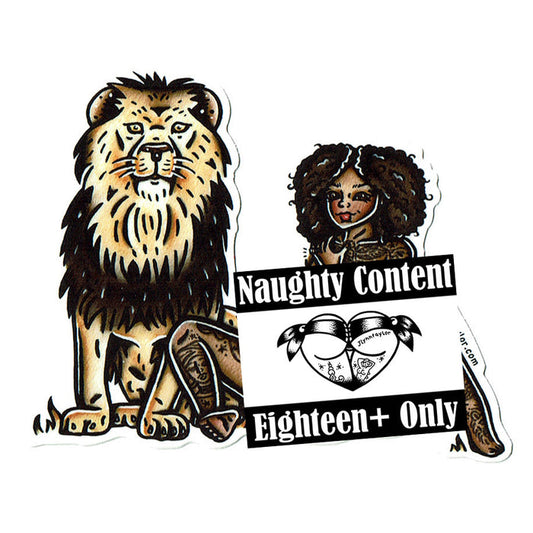 American traditional tattoo flash illustration Lion Pinup Watercolor sticker.