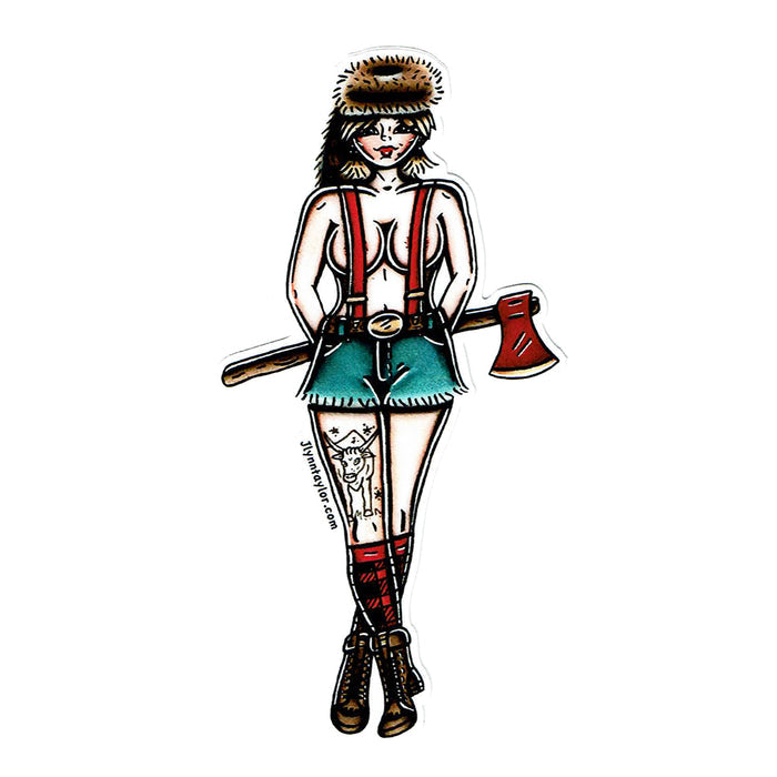 American traditional tattoo flash Lumberjack Pinup watercolor sticker.