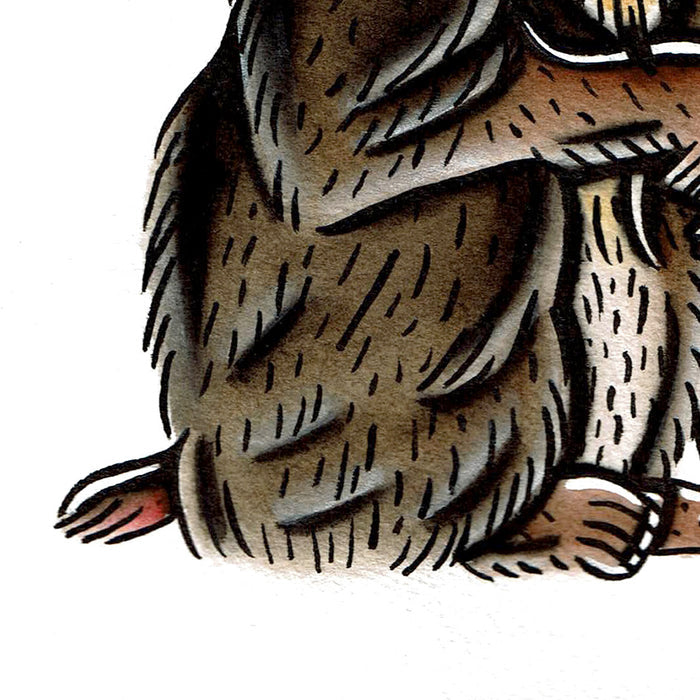 American traditional tattoo flash wildlife illustration Mandrill monkey ink and watercolor painting.