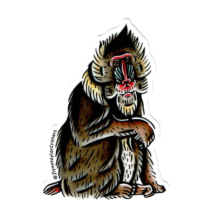 American traditional tattoo flash Mandrill wildlife watercolor sticker.