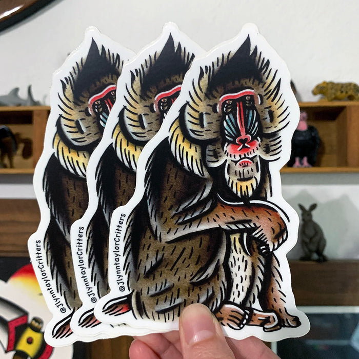American traditional tattoo flash Mandrill wildlife watercolor sticker.