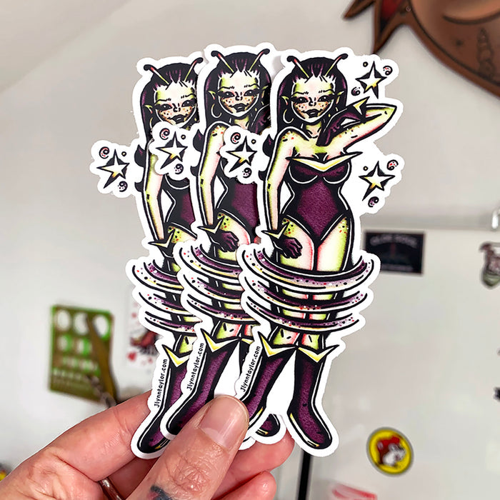 American traditional tattoo Martian Pinup  watercolor Sticker.