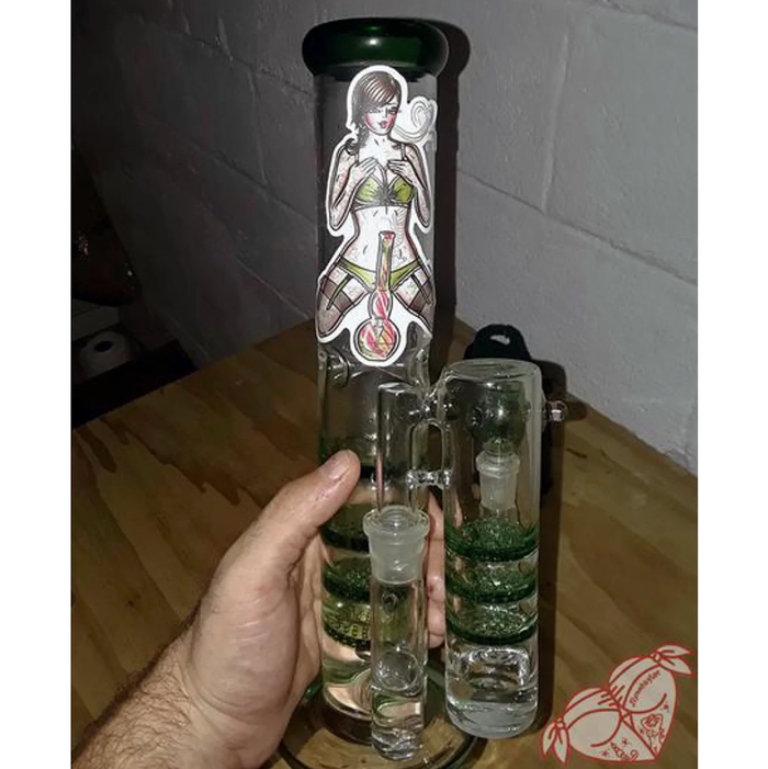 American traditional tattoo flash illustration Maryjane cannabis pinup watercolor sticker.