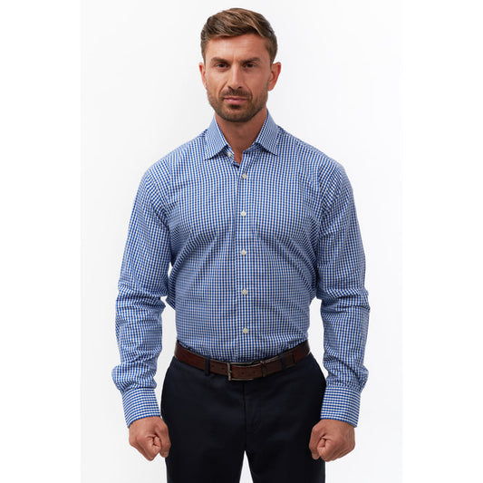 Mid Gingham Check Royal Blue Formal Shirt