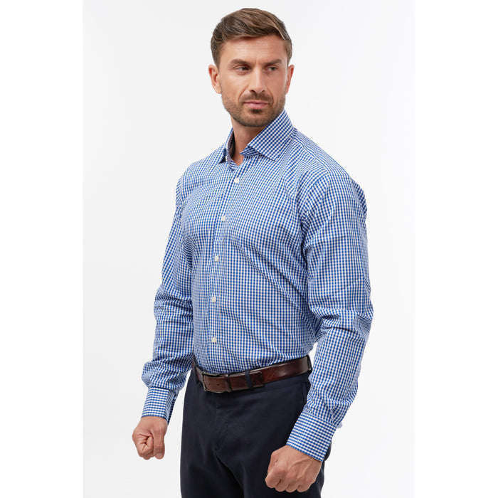 Mid Gingham Check Royal Blue Formal Shirt