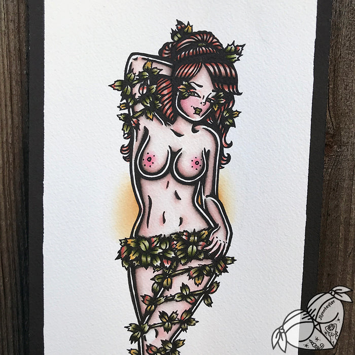 American Traditional tattoo flash sexy Poison Ivy pinup spitshade painting.