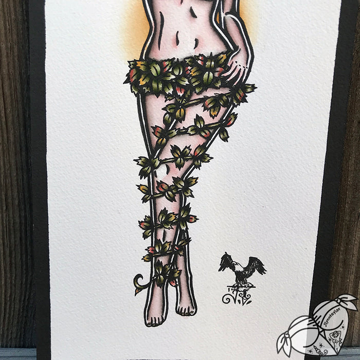American Traditional tattoo flash sexy Poison Ivy pinup spitshade painting.